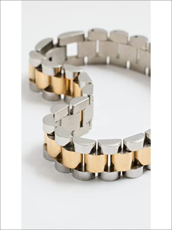 Two-Toned Metal Bangle Watch Bracelet Fold Over Clasp